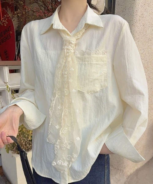 エフィ最安値TULLELACE SHIRT チュールレースシャツ　定価14000 LADY LIKE（レディライク） ブラウス シャツ 夏 チュールレースタイ