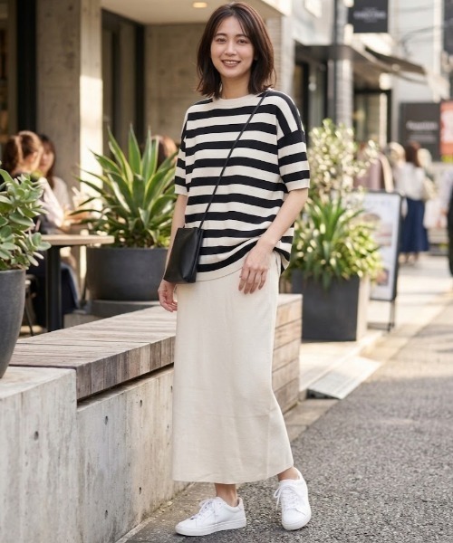 【PING】ボーダークルーネックニットプルオーバー、ニットスカートセット a lot of love tシャツ ボーダーニットT×スカートセット レディース