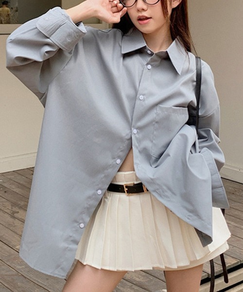 DAY CLOSET ブラウス シャツ 「前後アシメヘム」長袖 レギュラーカラー