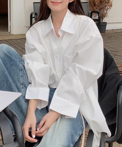 DAY CLOSET ブラウス シャツ 「前後アシメヘム」長袖 レギュラーカラー