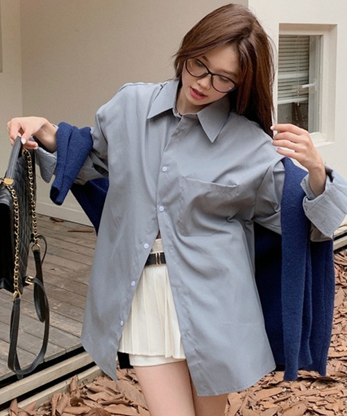DAY CLOSET ブラウス シャツ 「前後アシメヘム」長袖 レギュラーカラー