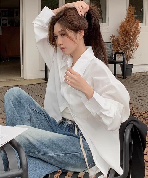 日章　ヘルメ DAY CLOSET ブラウス シャツ 「前後アシメヘム」長袖 レギュラーカラー