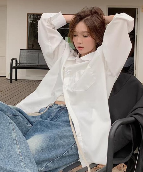 DAY CLOSET ブラウス シャツ 「前後アシメヘム」長袖 レギュラーカラー