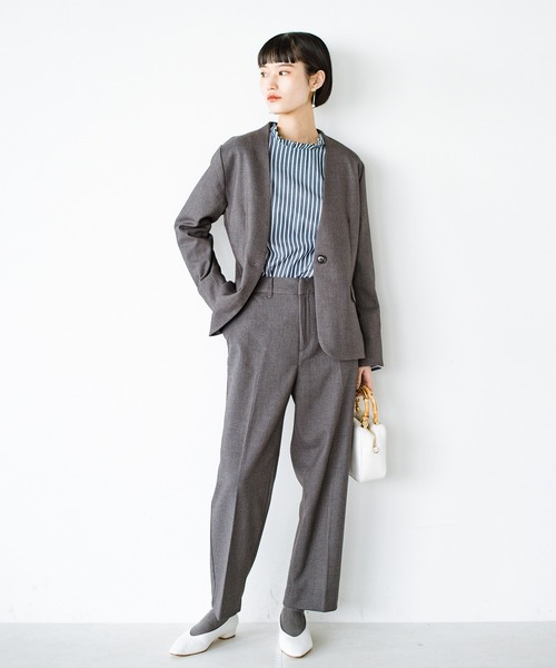「ANNA LUNA」 ノーカラージャケット LARGE チャコールグレー レディース_画像2