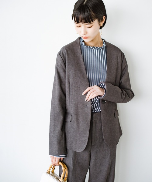 「ANNA LUNA」 ノーカラージャケット LARGE チャコールグレー レディース_画像3