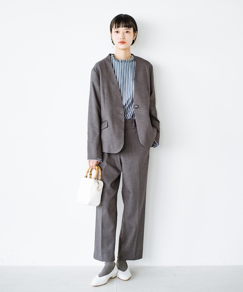 「ANNA LUNA」 ノーカラージャケット LARGE チャコールグレー レディース_画像4