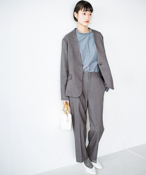 「ANNA LUNA」 ノーカラージャケット LARGE チャコールグレー レディース_画像6