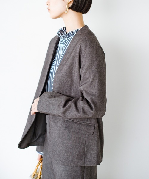 「ANNA LUNA」 ノーカラージャケット LARGE チャコールグレー レディース_画像8