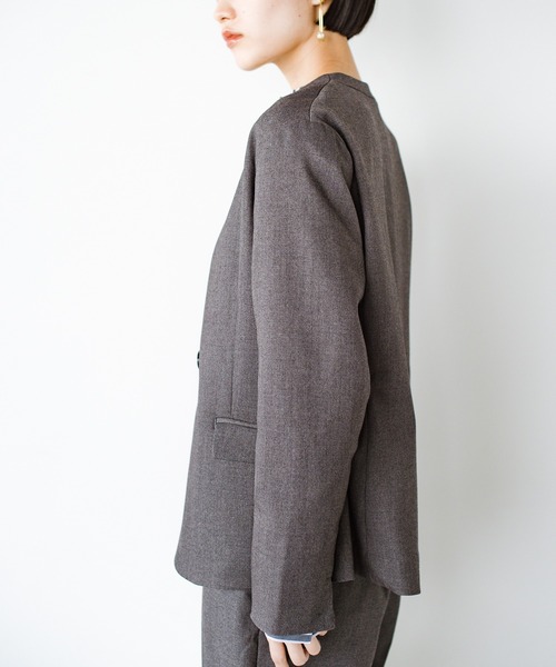 「ANNA LUNA」 ノーカラージャケット LARGE チャコールグレー レディース_画像9