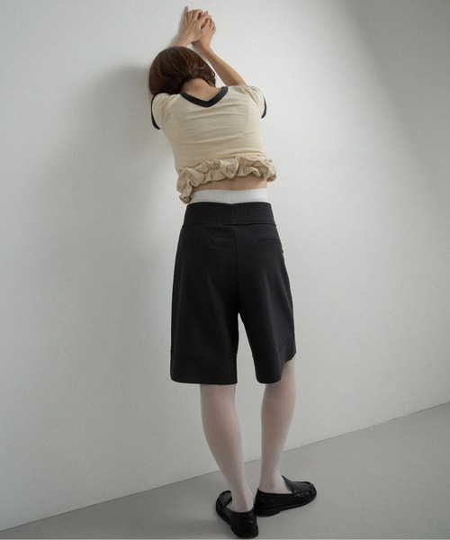 lawgy（ラウジー） tシャツ 半袖 bicolor hem ruffle v tops / バイ