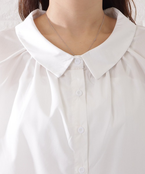 Lace Ladies ブラウス シャツ フリルギャザー前開き半袖ブラウス
