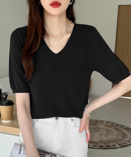 ELLIE 五分袖ニット ポケット付き 襟付きリボンタイニットトップス 5分袖 | JILL by JILL STUART
