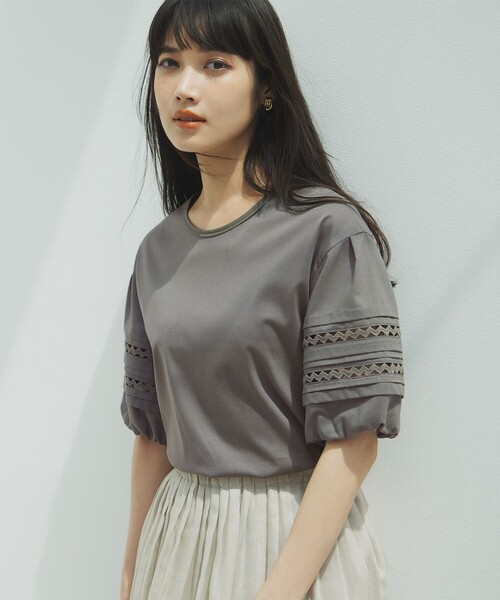 tシャツ 「洗える」アイレットジャージー パフスリーブ カットソー レディース