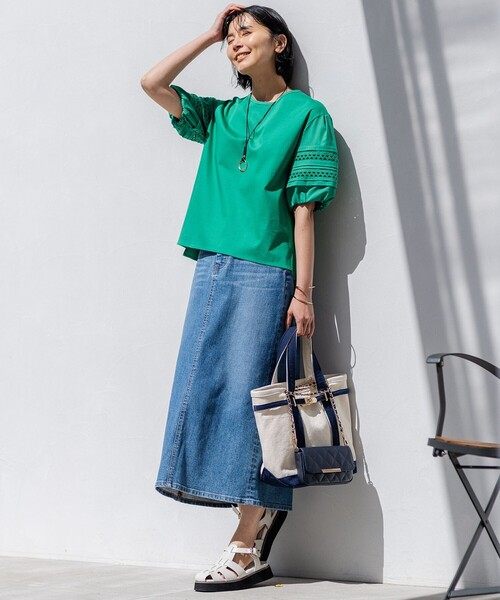 tシャツ アイレット ジャージー パフスリーブ Tシャツ レディース 23区 tシャツ 「洗える」アイレットジャージー パフスリーブ