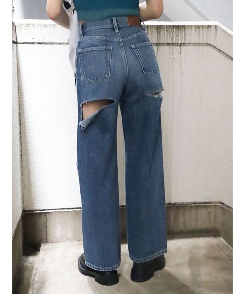 パンツ デニム ジーンズ バックオーバースラッシュワイドデニムパンツ  
