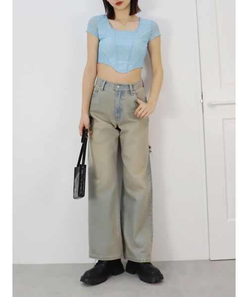 パンツ デニム ジーンズ バックオーバースラッシュワイドデニムパンツ  