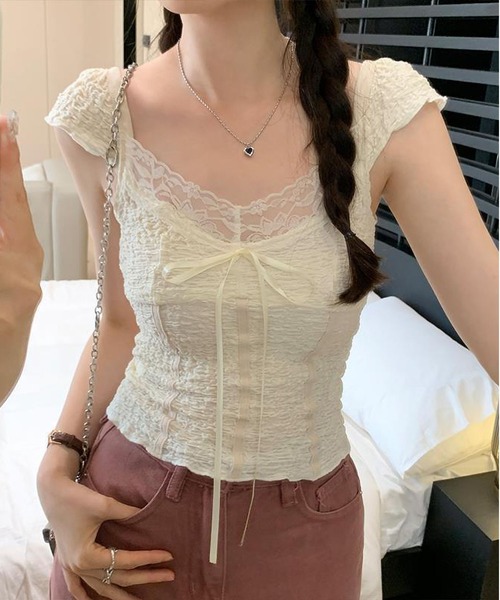 gossip!ロサンゼルス タンクトップ ノースリーブ Y2K リボン Vネック