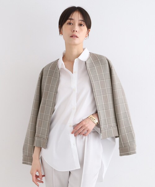 ブルゾン アウター 「洗える／UVケア」グレンチェック柄リバーブルゾン レディース | INDIVI