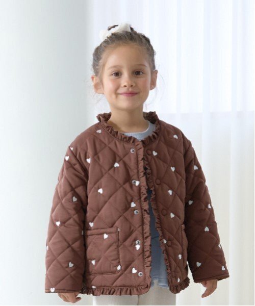 ブルゾン アウター ノーカラーハート刺しゅうブルゾン キッズ 子供服 女の子 | ブランド登録なし