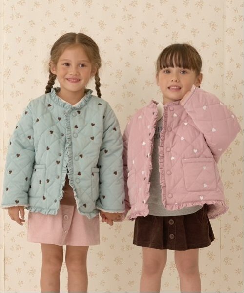 ブルゾン アウター ノーカラーハート刺しゅうブルゾン キッズ 子供服 女の子 | ブランド登録なし | 24