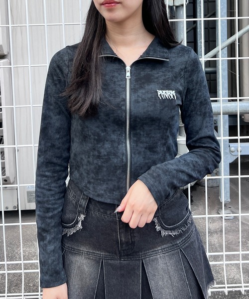 トップス 88101019 tシャツ ブローチ付きダブルZIPロングスリーブトップス