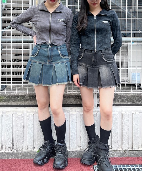 トップス 88101019 tシャツ ブローチ付きダブルZIPロングスリーブトップス