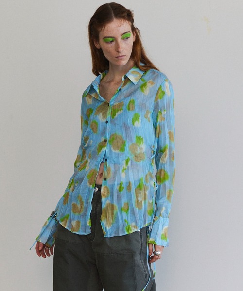 ブラウス シャツ Floral Pattern Pleated Shirt/フラワープリーツシャツ「MAISON SPECIAL/メゾンスペシャル」
