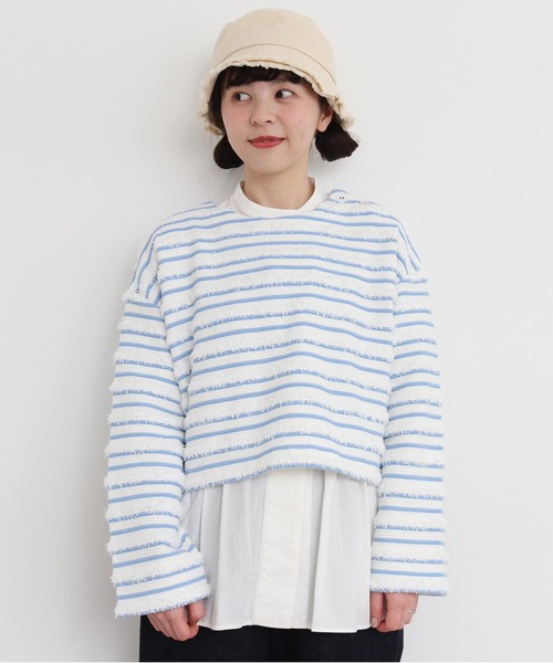 tシャツ ●フリンジボーダープルオーバー レディース