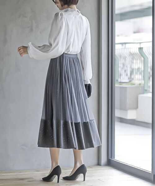 r・p・s スカート ラインストーンチュールレイヤープリーツ
