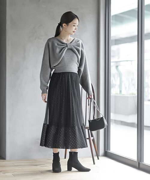 r・p・s スカート ラインストーンチュールレイヤープリーツ