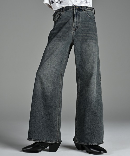 ADRER ジーンズ vintage side belt flare denim slacks メンズ