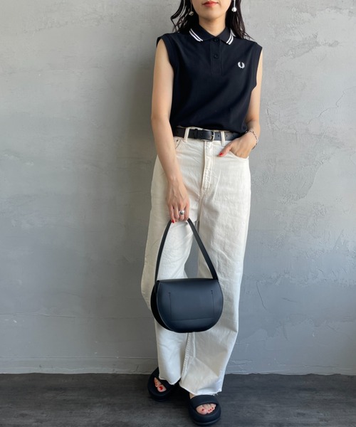 フレッドペリー　ノースリーブ　ポロシャツ　レディースポロシャツ　黒 FRED PERRY/フレッドペリー] ツインティップライン ノースリーブ