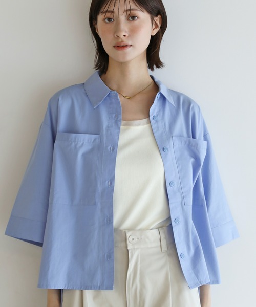 shetila ブラウス シャツ ワイドスリーブ クロップド 半袖