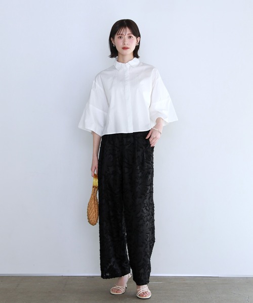 shetila ブラウス シャツ ワイドスリーブ クロップド 半袖