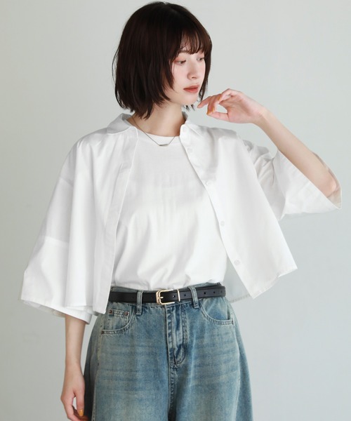 tシャツ 「STCH」ペタルスリーブトップス レディース antiqua tシャツ 「STCH」リブカラー配色トップス レディース
