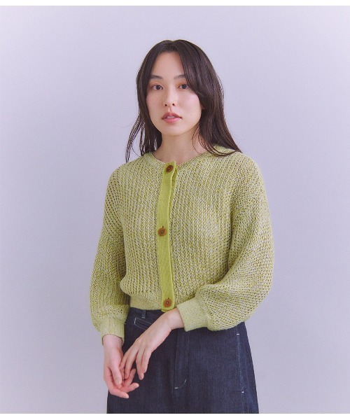 ニット セーター Linen Polyester Yarn 配色ニットカーディガン レディース