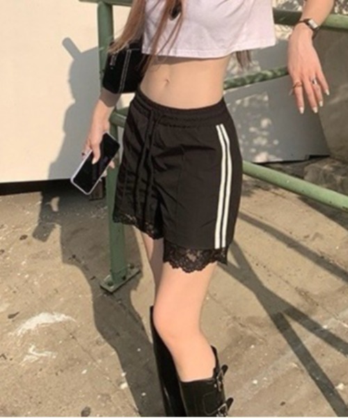 ALMO パンツ 裾レース サイドラインショートパンツ(BQ) レディース