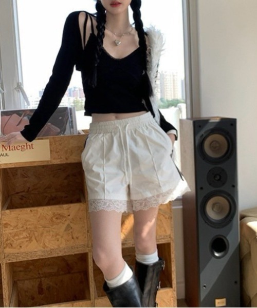 ALMO パンツ 裾レース サイドラインショートパンツ(BQ) レディース