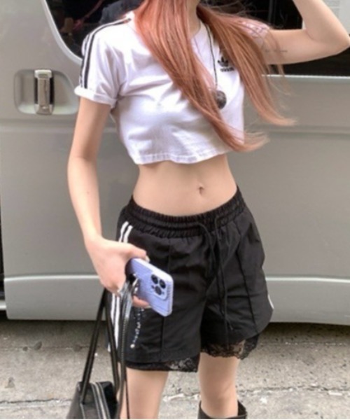 ALMO パンツ 裾レース サイドラインショートパンツ(BQ