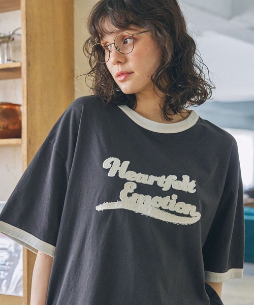 tシャツ パッチ刺繍 メッセージロゴ リンガー半袖Tシャツ