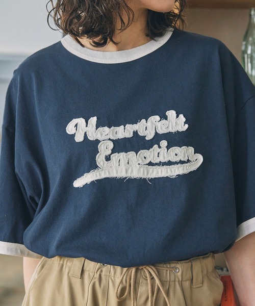 メッセージパッチ Tシャツ tシャツ パッチ刺繍 メッセージロゴ リンガー半袖Tシャツ