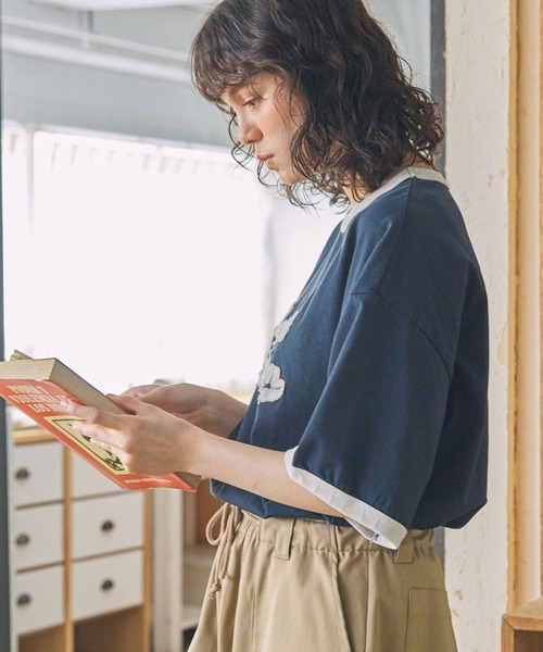 メッセージパッチ Tシャツ tシャツ パッチ刺繍 メッセージロゴ リンガー半袖Tシャツ