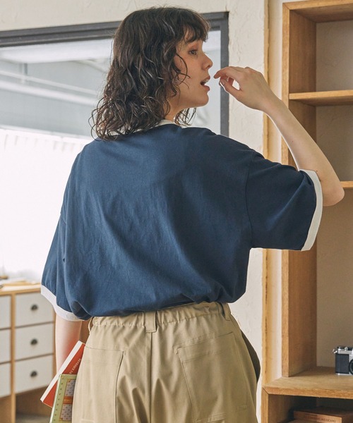 tシャツ パッチ刺繍 メッセージロゴ リンガー半袖Tシャツ