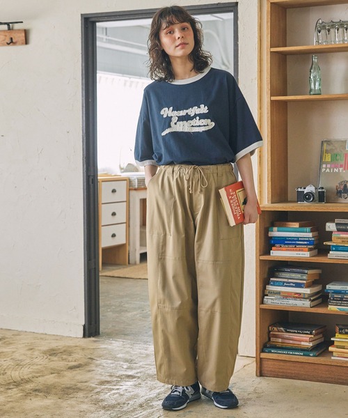 tシャツ パッチ刺繍 メッセージロゴ リンガー半袖Tシャツ
