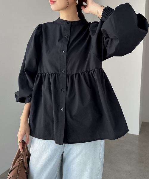 andmary Alma リボン付き 長袖トップス ブラック ANDMARY】Alma ribbon knit set up
