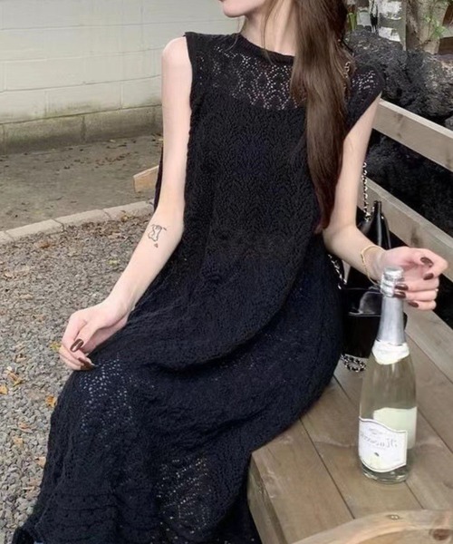 ベスト ジレ 透かし編みレースロングニットベスト レディース 楽天市場】ジレ ロングベスト レース ニット 96cm丈 サマー