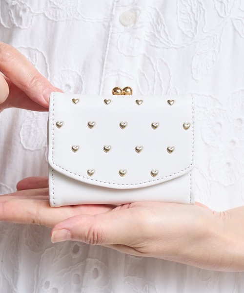 Sunny Side 財布 SUNNY SIDE:スタッズミニハート三つ折りがま口財布