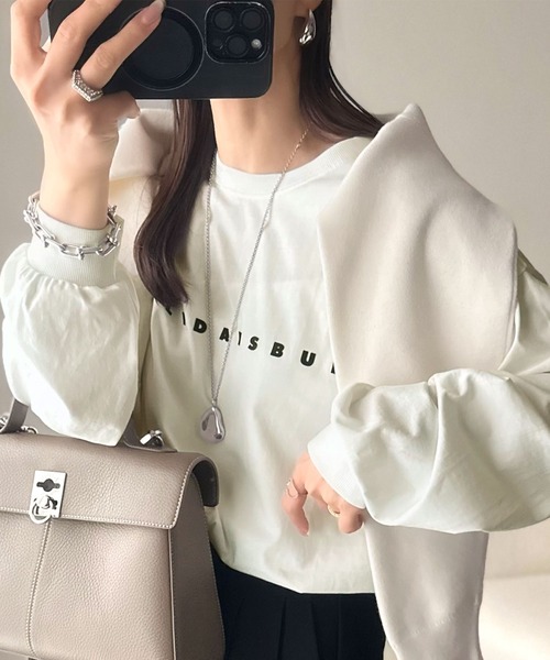 tシャツ 大人の上品カジュアルを楽しむ。ゆったりシルエット 綿100％シルケット風シンプル英字ロゴTシャツ（長袖） レディース | classicalelf | 15
