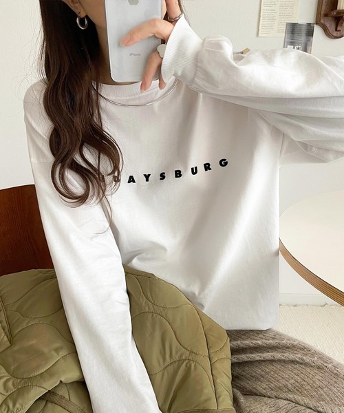 tシャツ 大人の上品カジュアルを楽しむ。ゆったりシルエット 綿100％シルケット風シンプル英字ロゴTシャツ（長袖） レディース | classicalelf | 08