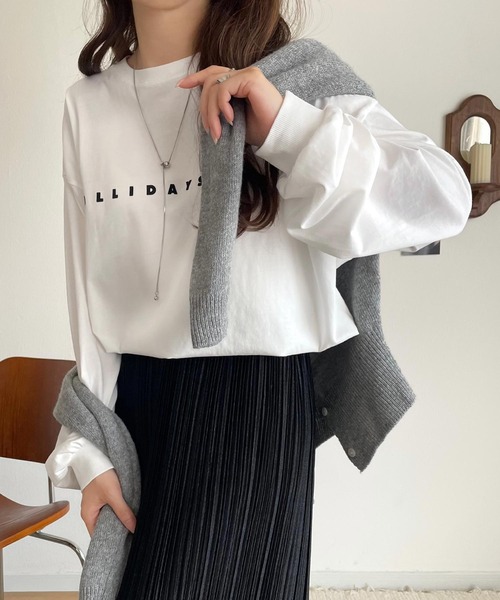 tシャツ 大人の上品カジュアルを楽しむ。ゆったりシルエット 綿100％シルケット風シンプル英字ロゴTシャツ（長袖） レディース | classicalelf | 09